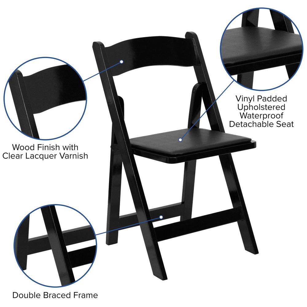 2 Pack Black Wood Folding Chair with Vinyl Padded Seat. Picture 7