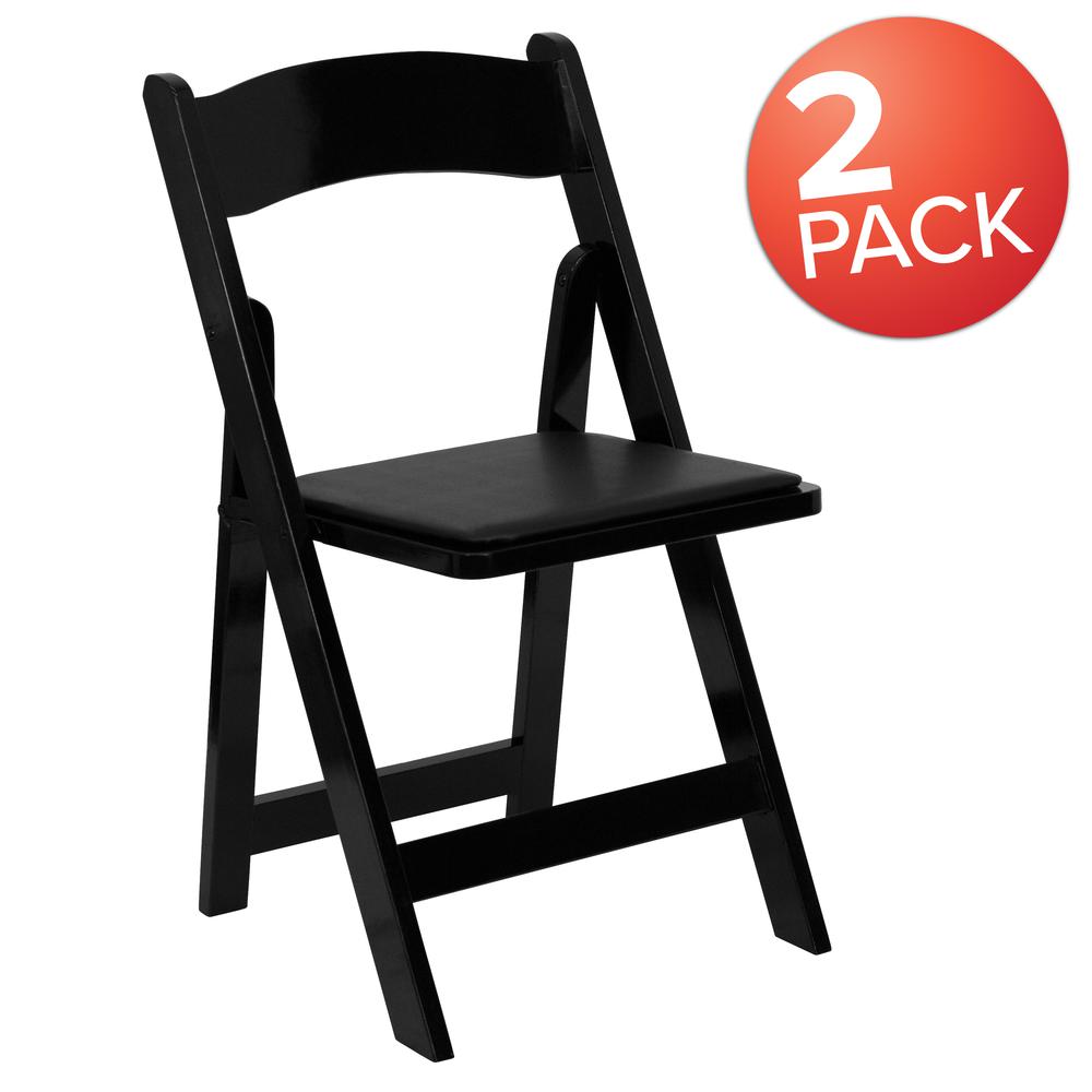 Black Wood Folding Chair with Vinyl Padded Seat. Picture 9