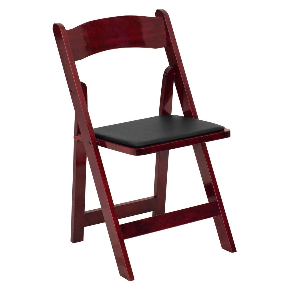 Mahogany Wood Folding Chair with Vinyl Padded Seat. Picture 3