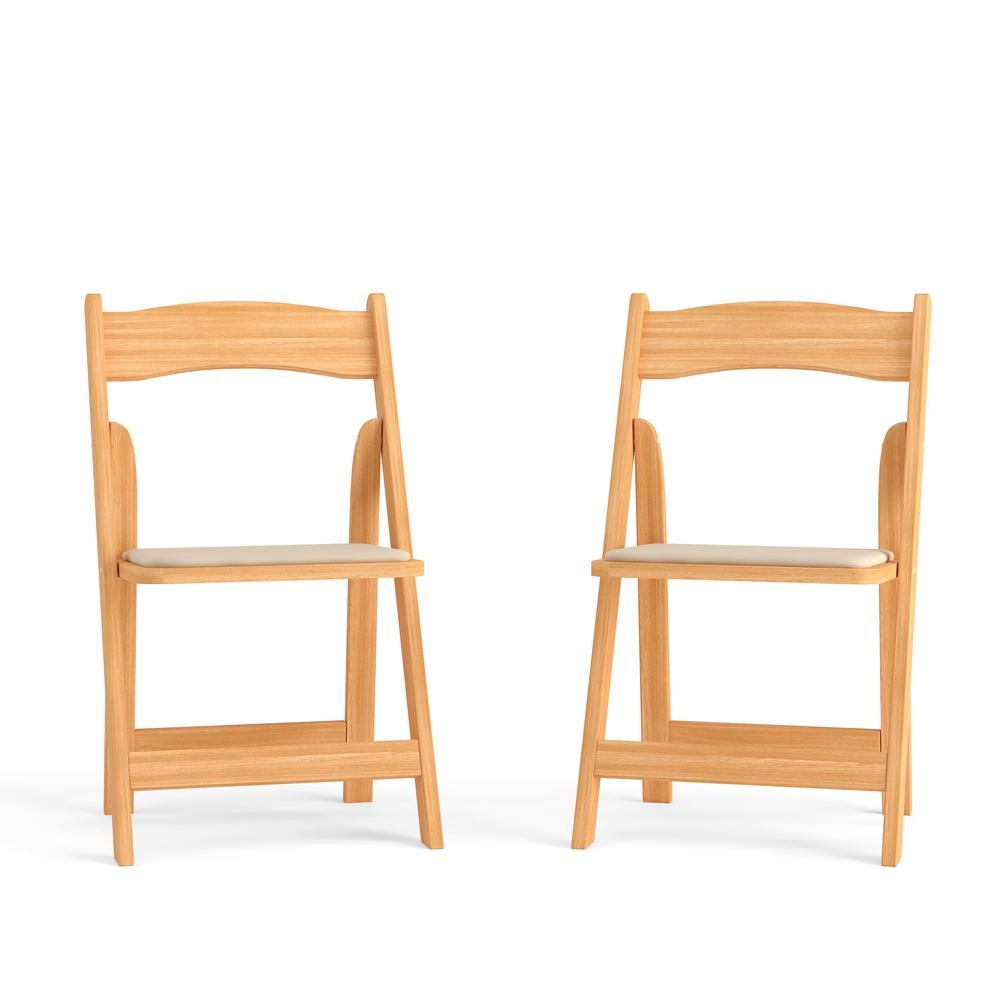Natural Wood Folding Chair with Vinyl Padded Seat