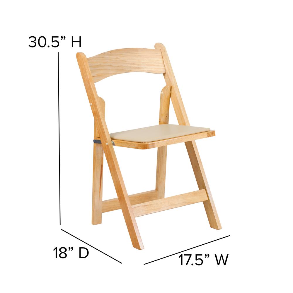 Natural Wood Folding Chair with Vinyl Padded Seat. Picture 2