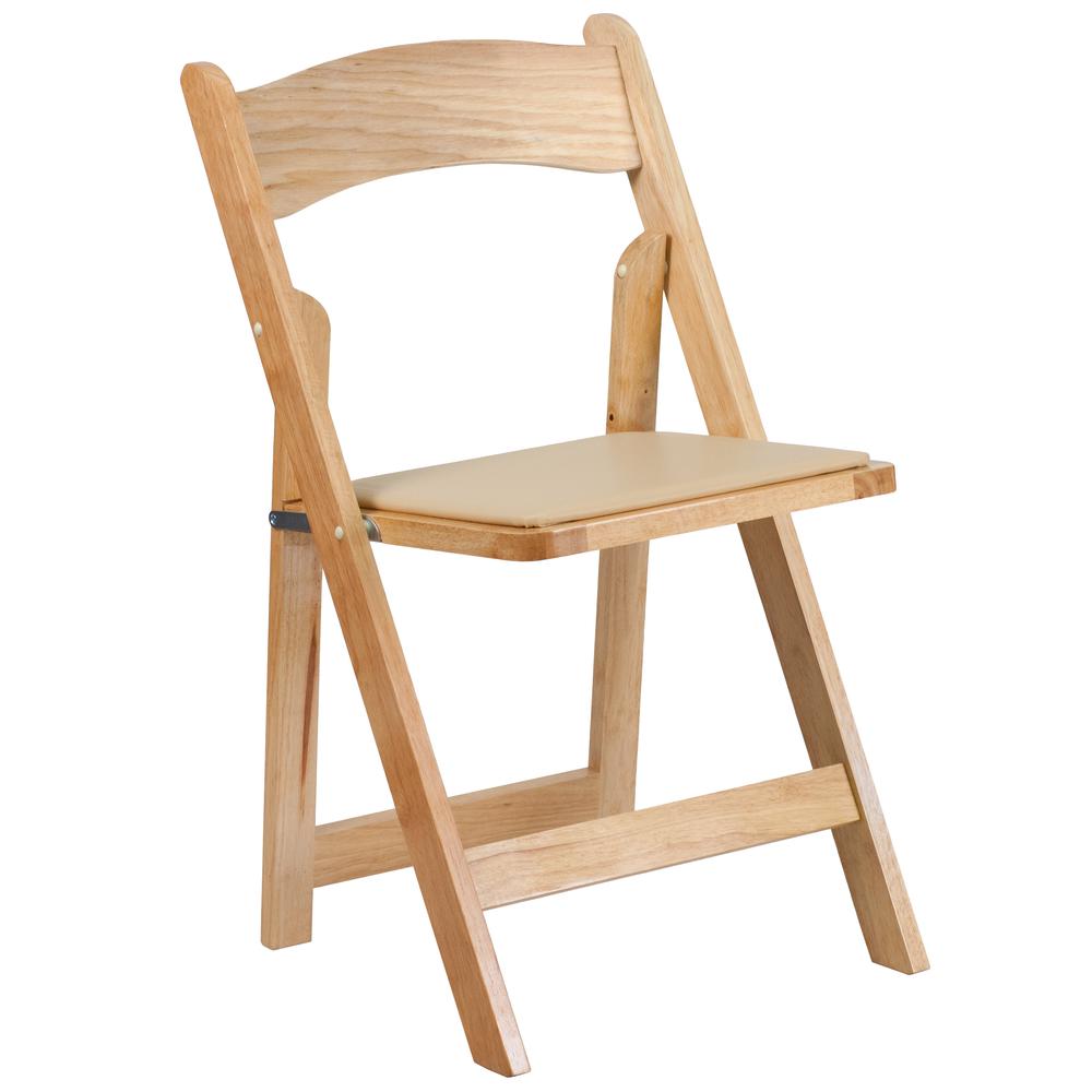 Natural Wood Folding Chair with Vinyl Padded Seat. Picture 3