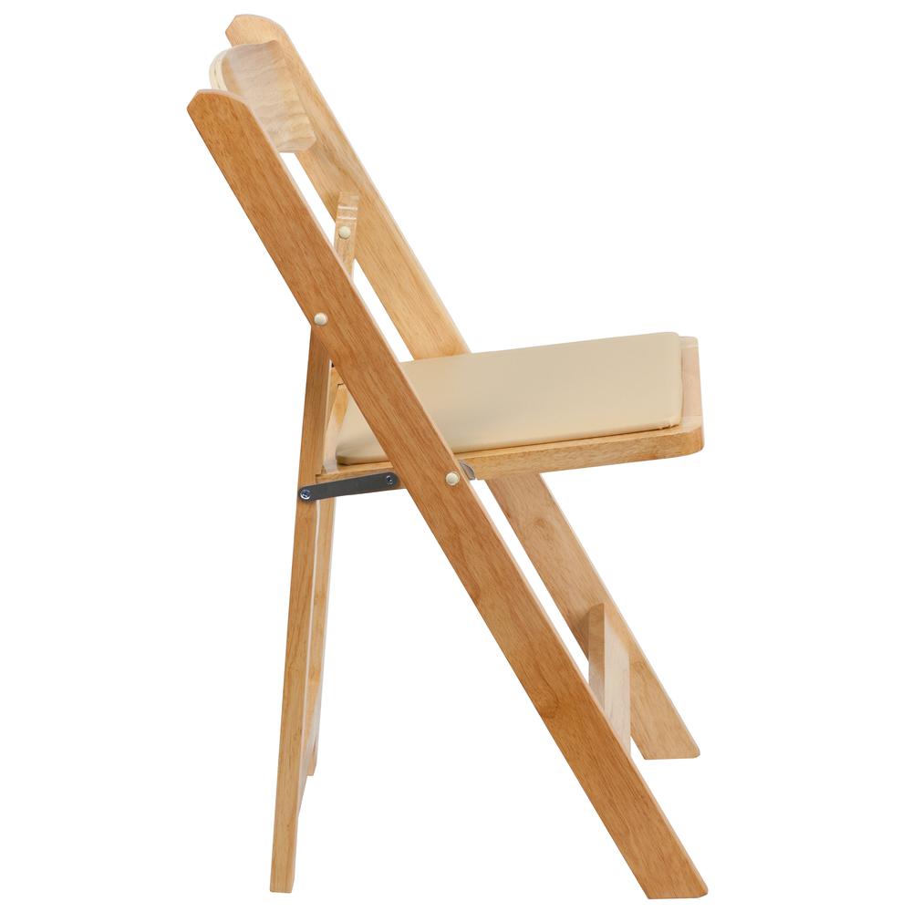 Natural Wood Folding Chair with Vinyl Padded Seat. Picture 4