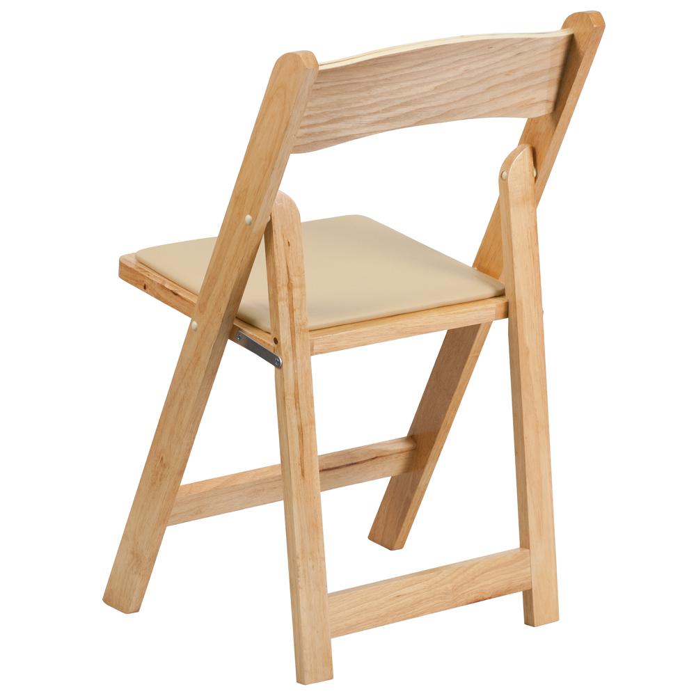 Natural Wood Folding Chair with Vinyl Padded Seat. Picture 5