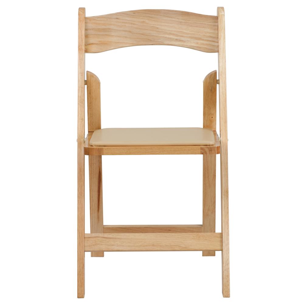 Natural Wood Folding Chair with Vinyl Padded Seat. Picture 6
