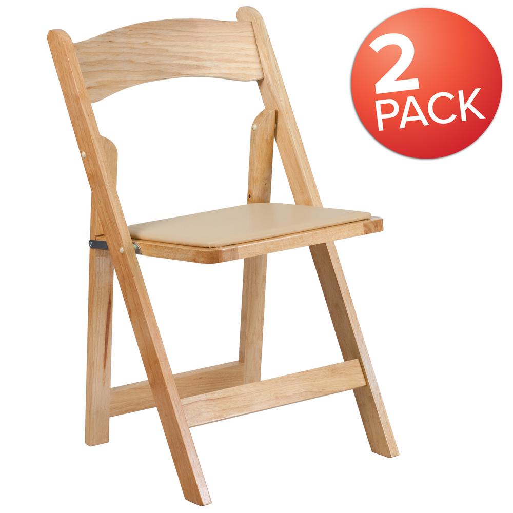 Natural Wood Folding Chair with Vinyl Padded Seat. Picture 9