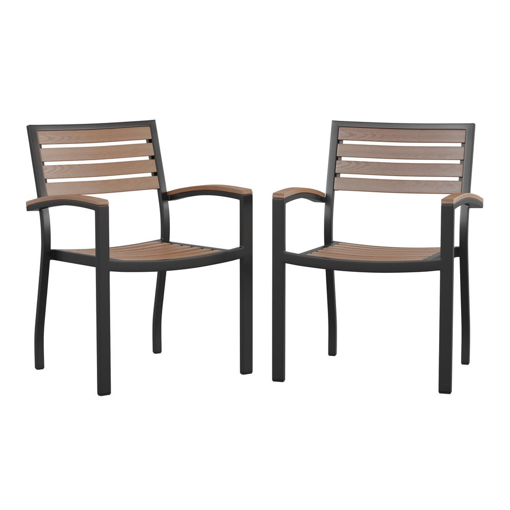 Outdoor Stackable Faux Teak Side Chair - Set of 2. Picture 3