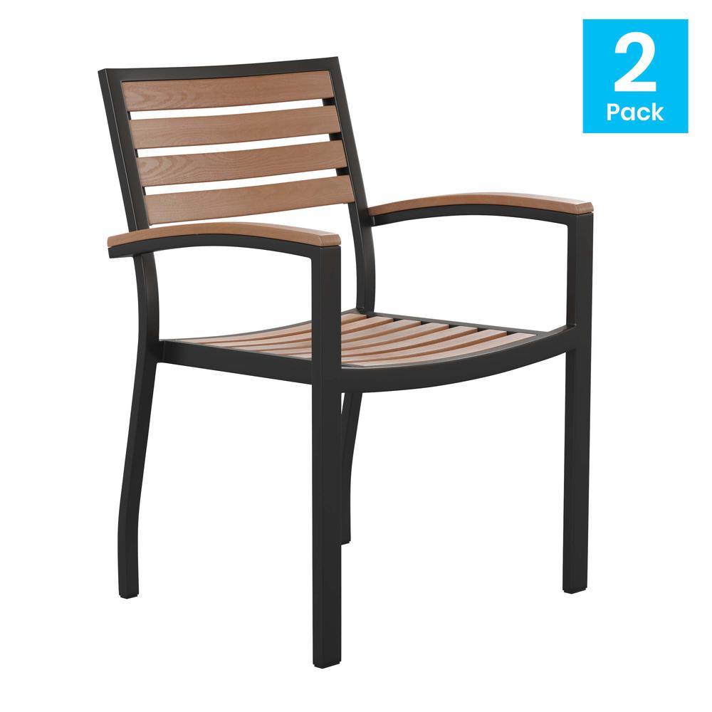 Outdoor Stackable Faux Teak Side Chair - Set of 2. Picture 1