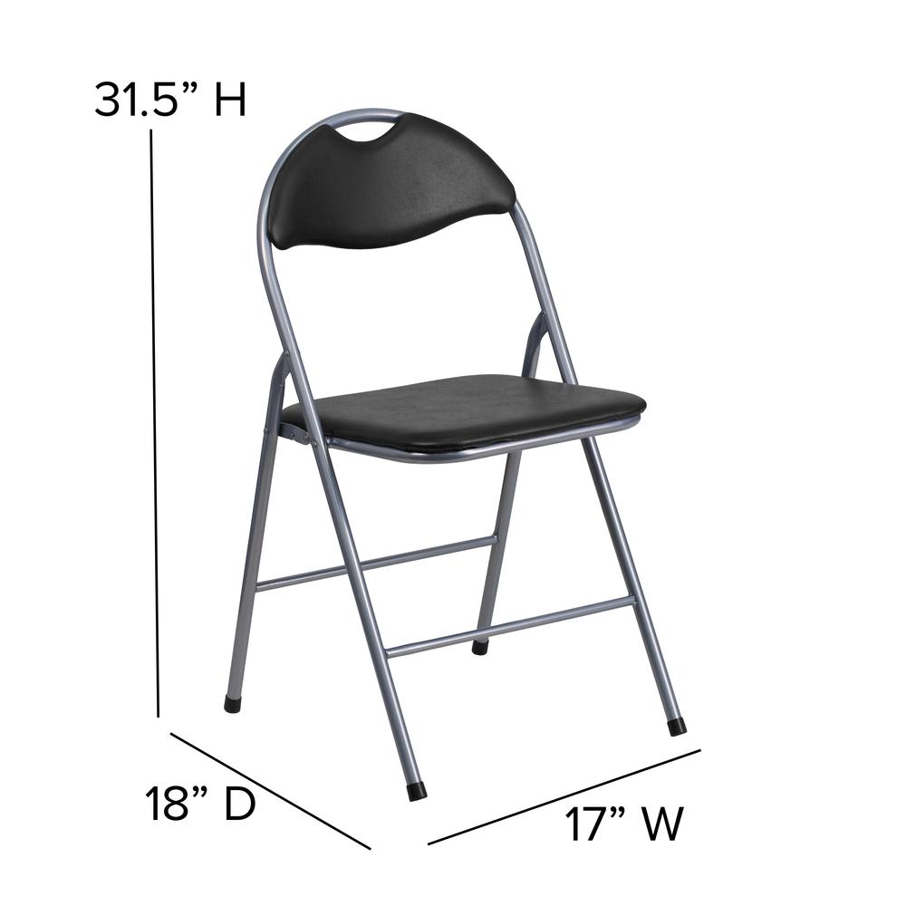 Black Vinyl Metal Folding Chair with Carrying Handle. Picture 2