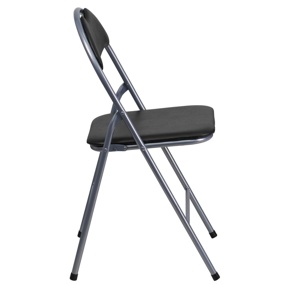 Black Vinyl Metal Folding Chair with Carrying Handle. Picture 4