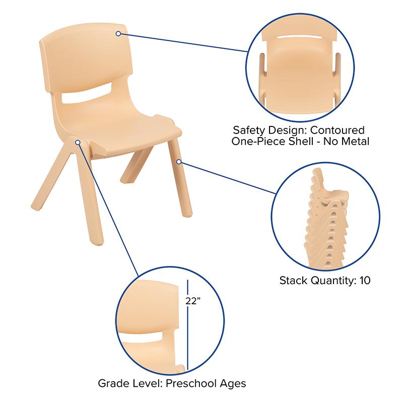 2 Pack Natural Plastic Stackable School Chair with 12" Seat Height. Picture 5