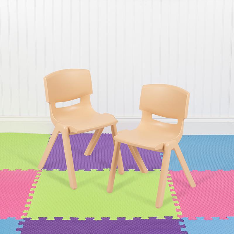 2 Pack Natural Plastic Stackable School Chair with 12" Seat Height. Picture 1