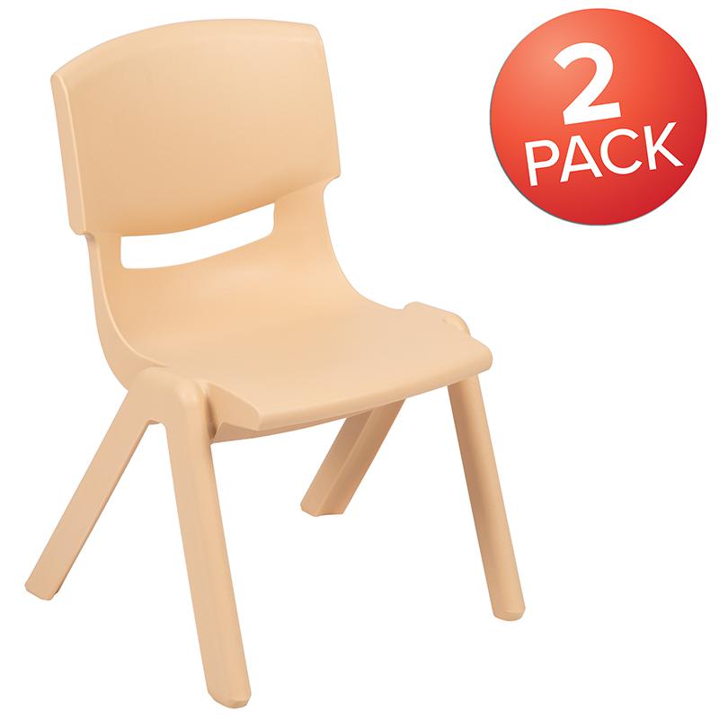 2 Pack Natural Plastic Stackable School Chair with 12" Seat Height. Picture 2