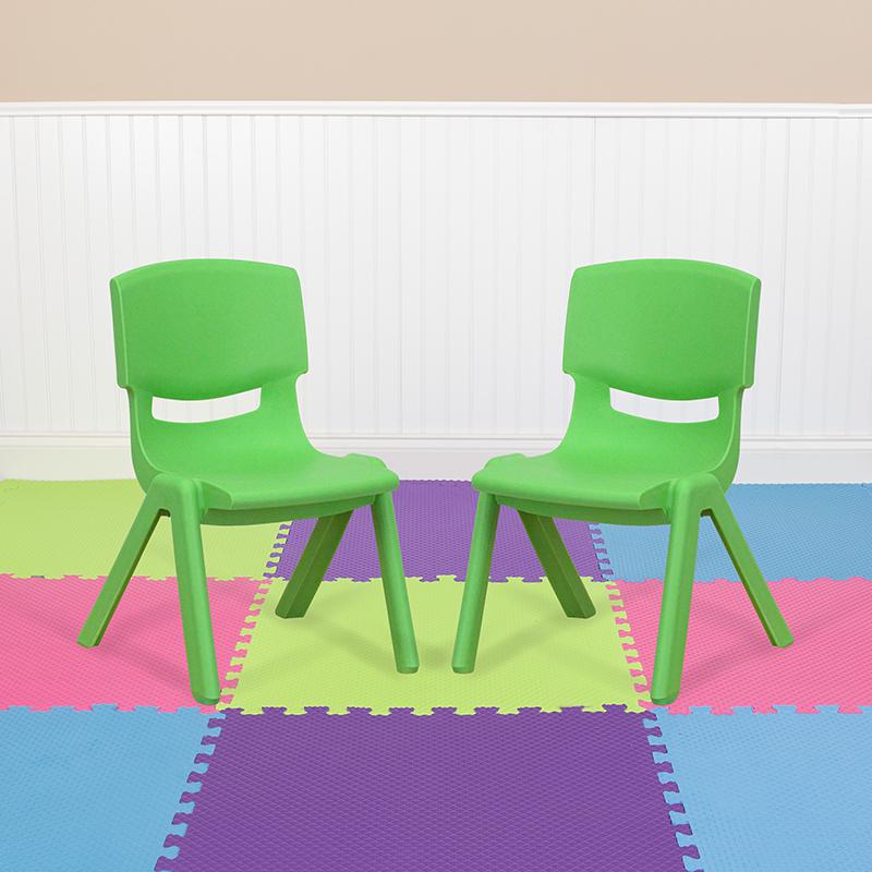 2 Pack Green Plastic Stackable School Chair with 10.5'' Seat Height. Picture 2