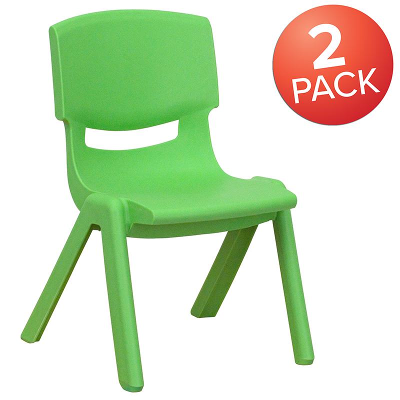 2 Pack Green Plastic Stackable School Chair with 10.5'' Seat Height. Picture 1