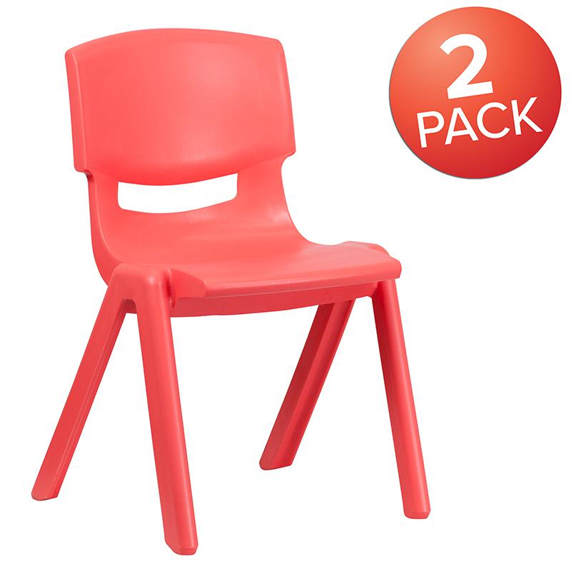 2 Pack Red Plastic Stackable School Chair with 15.5" Seat Height. Picture 1