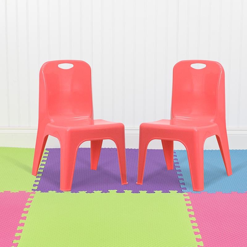 2 Pack Red Plastic Stackable School Chair with Carrying Handle. Picture 2