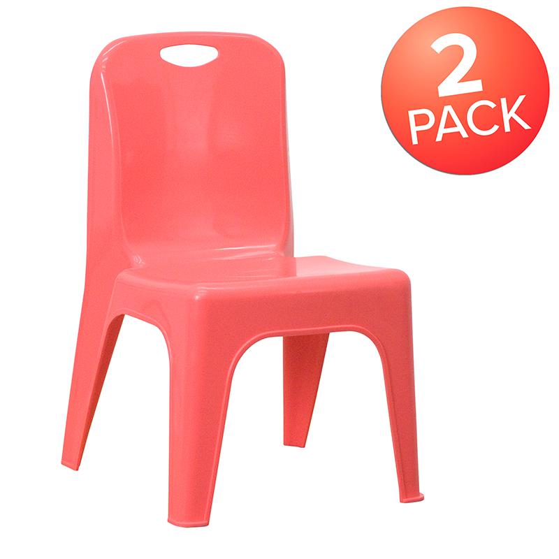 2 Pack Red Plastic Stackable School Chair with Carrying Handle. Picture 1