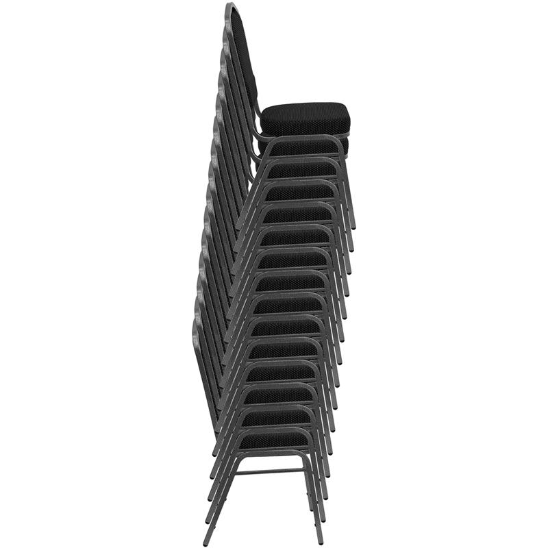 HERCULES Series Crown Back Stacking Banquet Chair in Black Dot Patterned Fabric - Silver Vein Frame. Picture 5