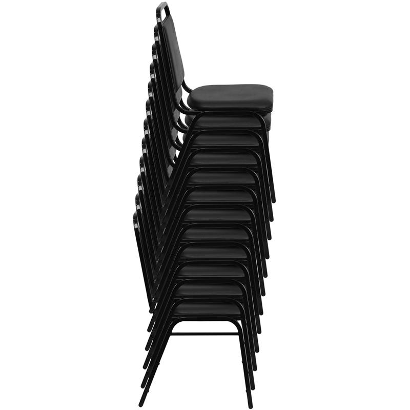 HERCULES Series Trapezoidal Back Stacking Banquet Chair in Black Vinyl - Black Frame. Picture 5