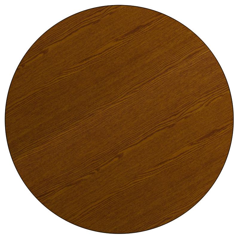 Mobile 42'' Round Oak HP Laminate Activity Table - Height Adjustable Short Legs. Picture 2