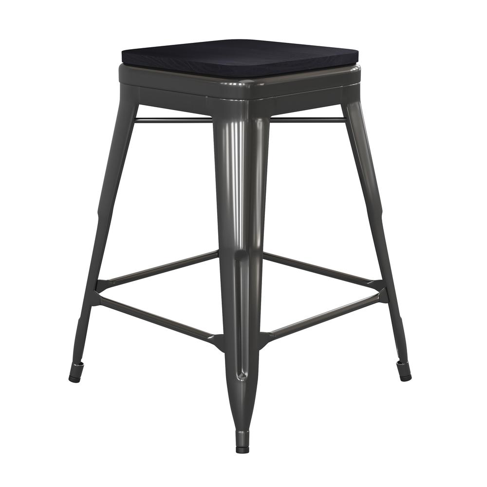 Modern Industrial Metal Counter Stool with Poly Resin Seat, Set of 4. Picture 2