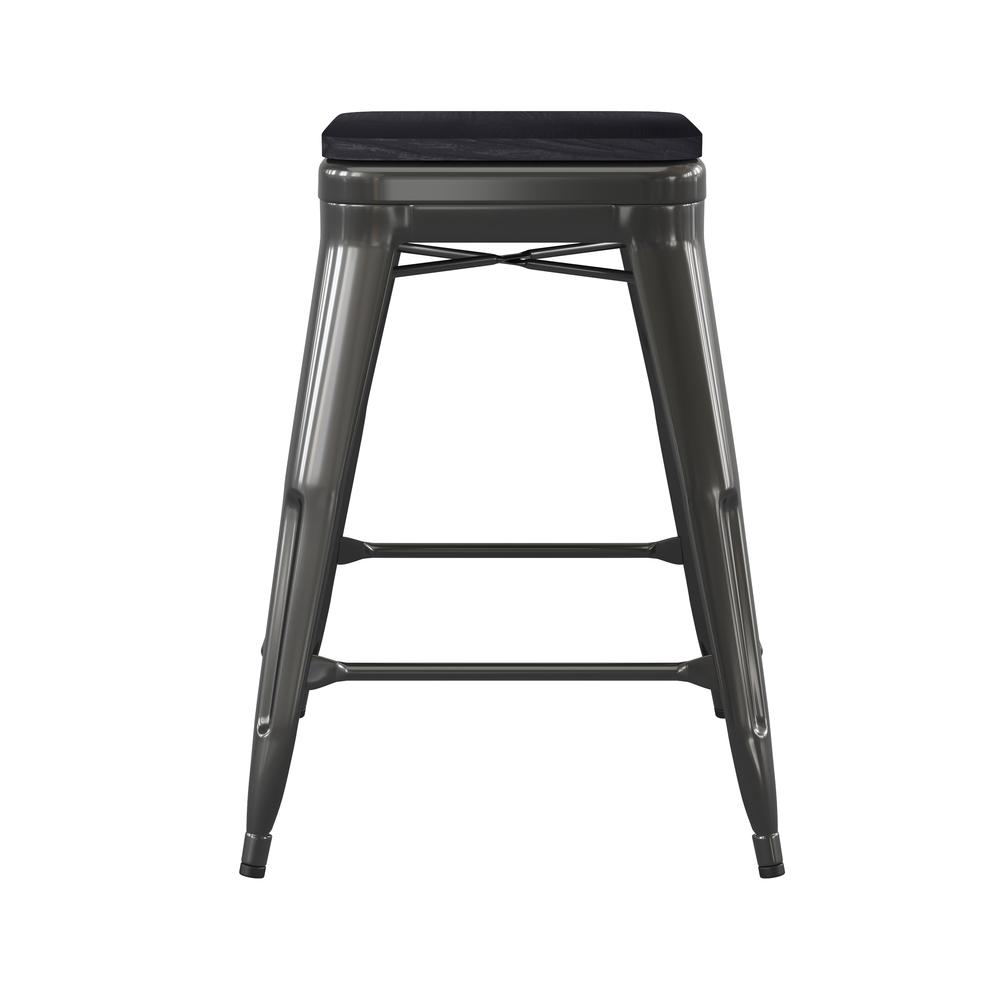 Modern Industrial Metal Counter Stool with Poly Resin Seat, Set of 4. Picture 1