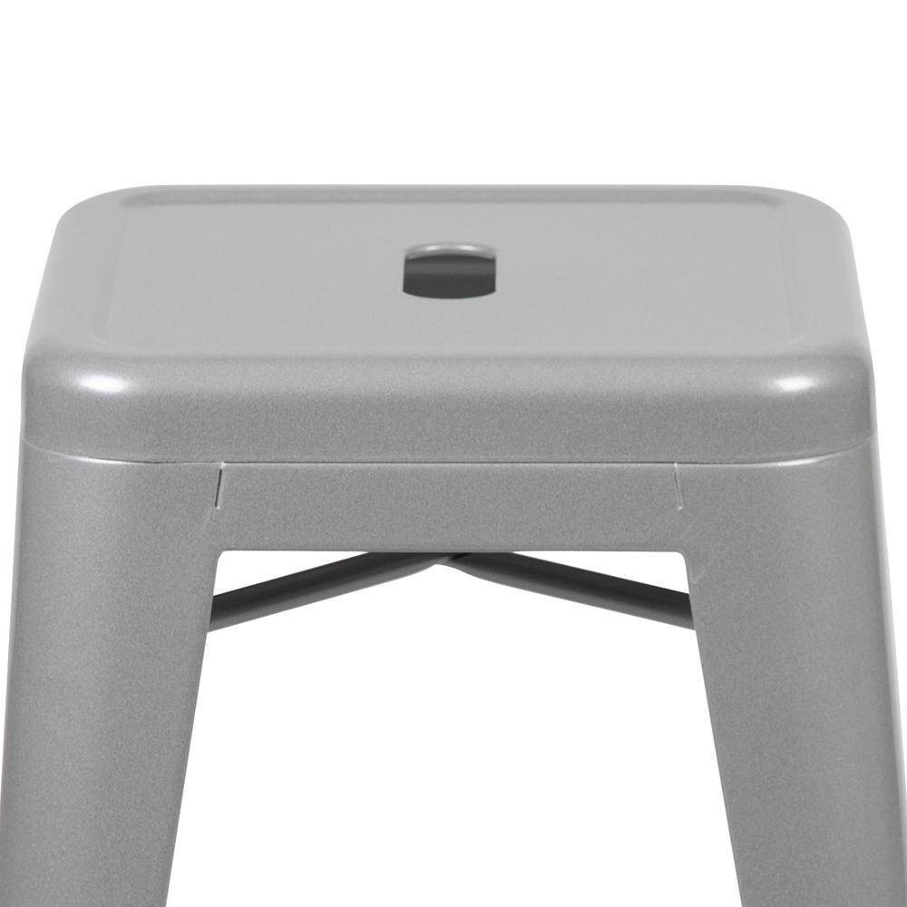 Modern Industrial Metal Stool in Silver. Picture 9