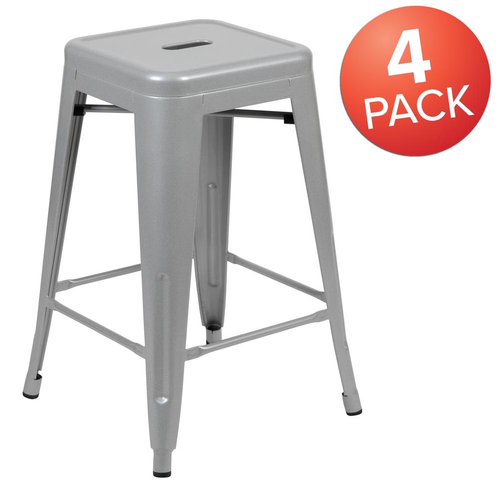 Modern Industrial Metal Stool in Silver. Picture 5