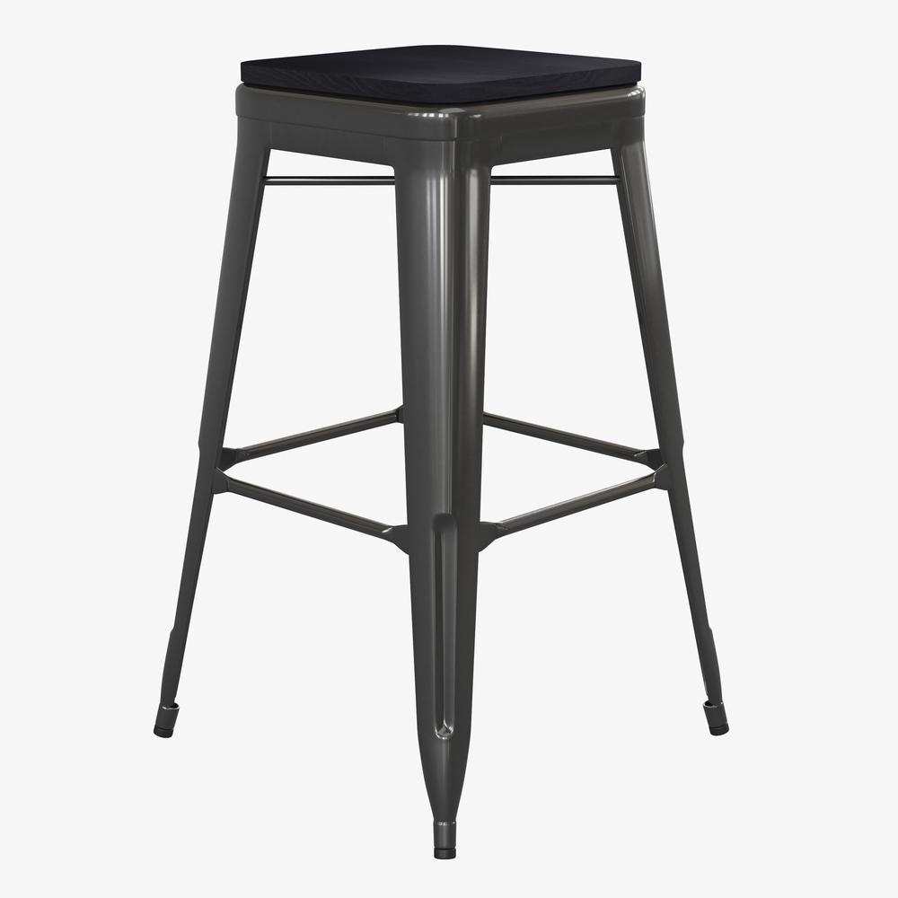 Modern Industrial Metal Bar Stool with Poly Resin Seat, Set of 4. Picture 2