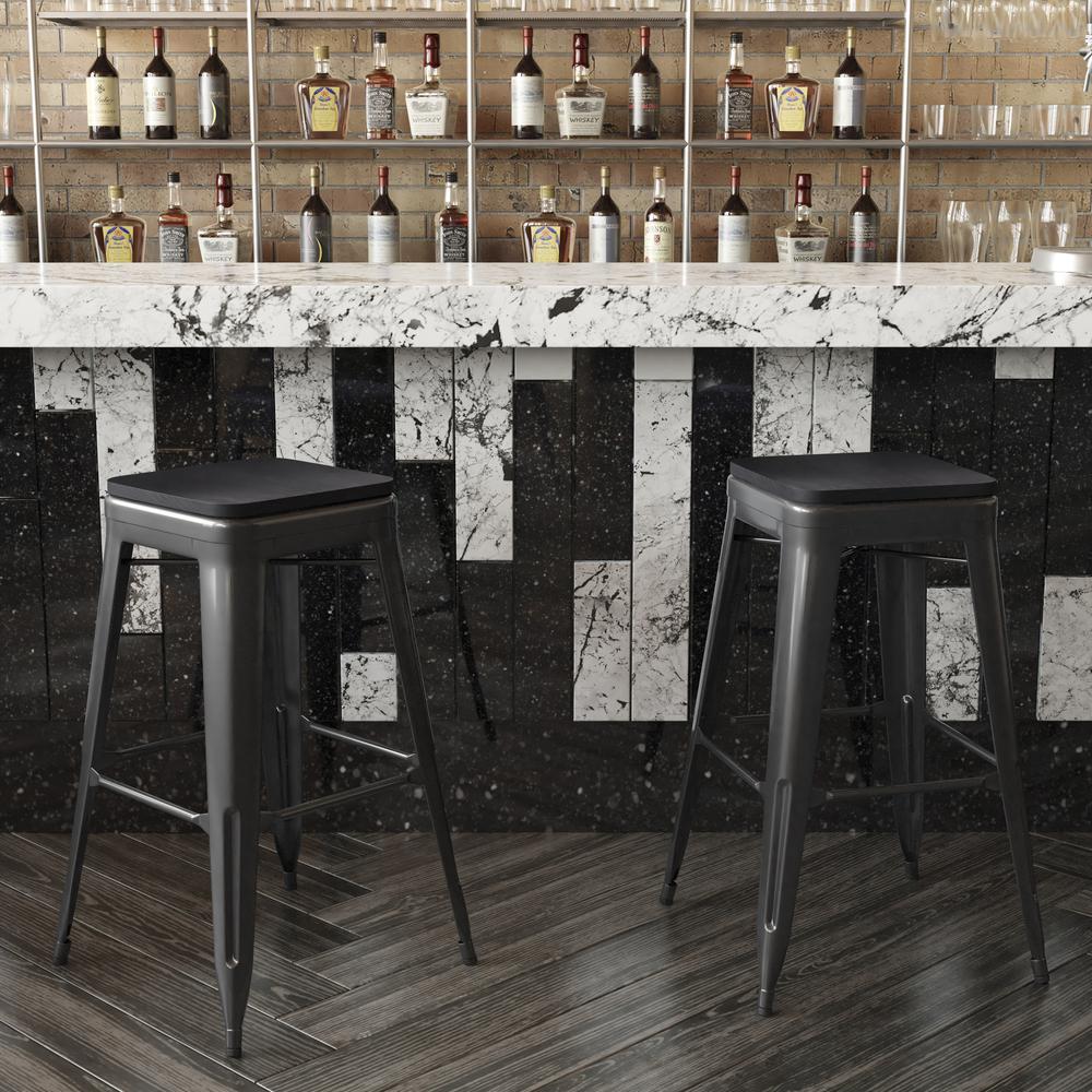 Modern Industrial Metal Bar Stool with Poly Resin Seat, Set of 4. Picture 3