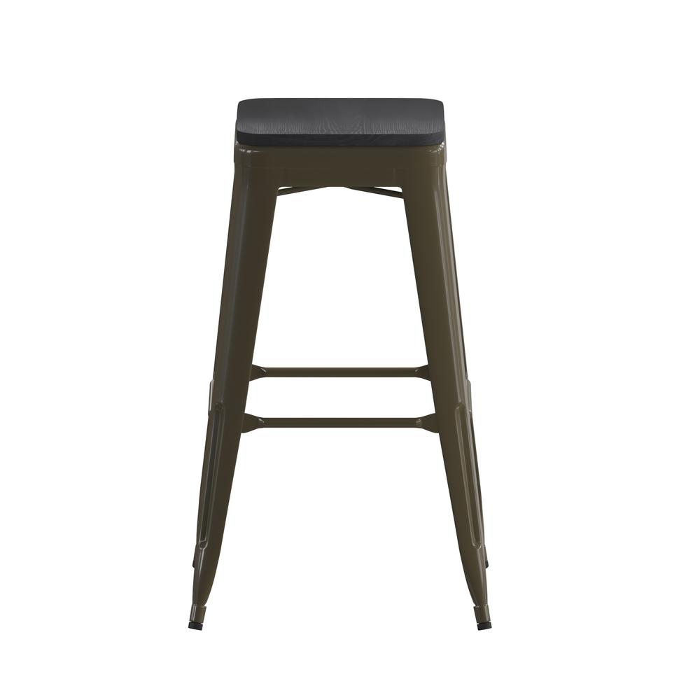 Modern Industrial Metal Bar Stool with Poly Resin Seat, Set of 4. Picture 1