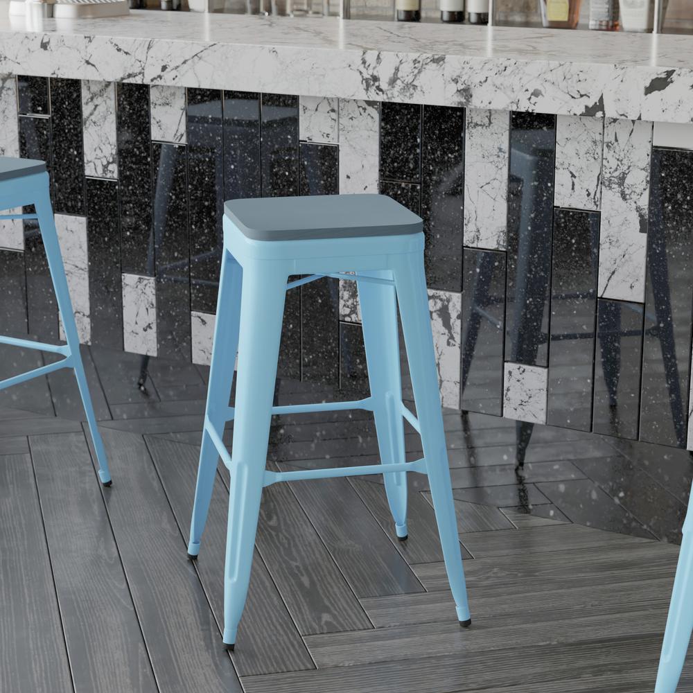 Modern Industrial Metal Bar Stool with Poly Resin Seat, Set of 4. Picture 4