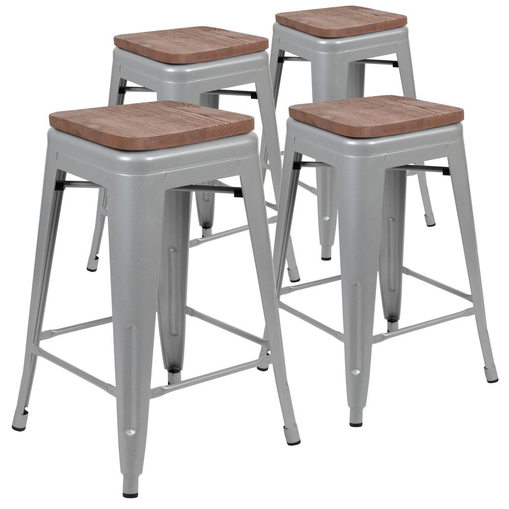 Set of 4 Modern Industrial Metal Stools  in Silver. Picture 6