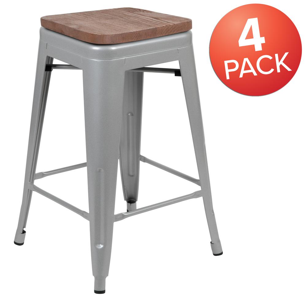 Set of 4 Modern Industrial Metal Stools  in Silver. Picture 5