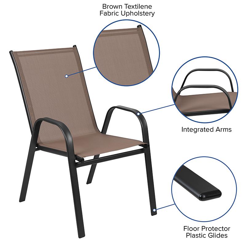4 Pack Brown Outdoor Stack Chair with Flex Comfort Material and Metal Frame. Picture 5