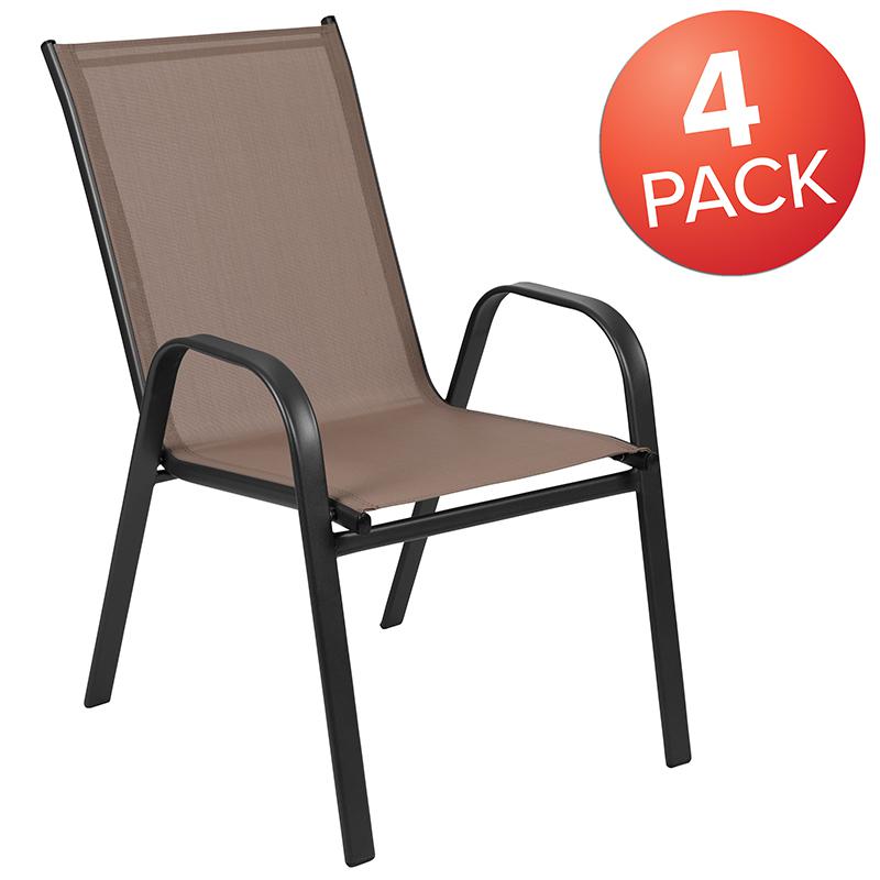 4 Pack Brown Outdoor Stack Chair with Flex Comfort Material and Metal Frame. Picture 2