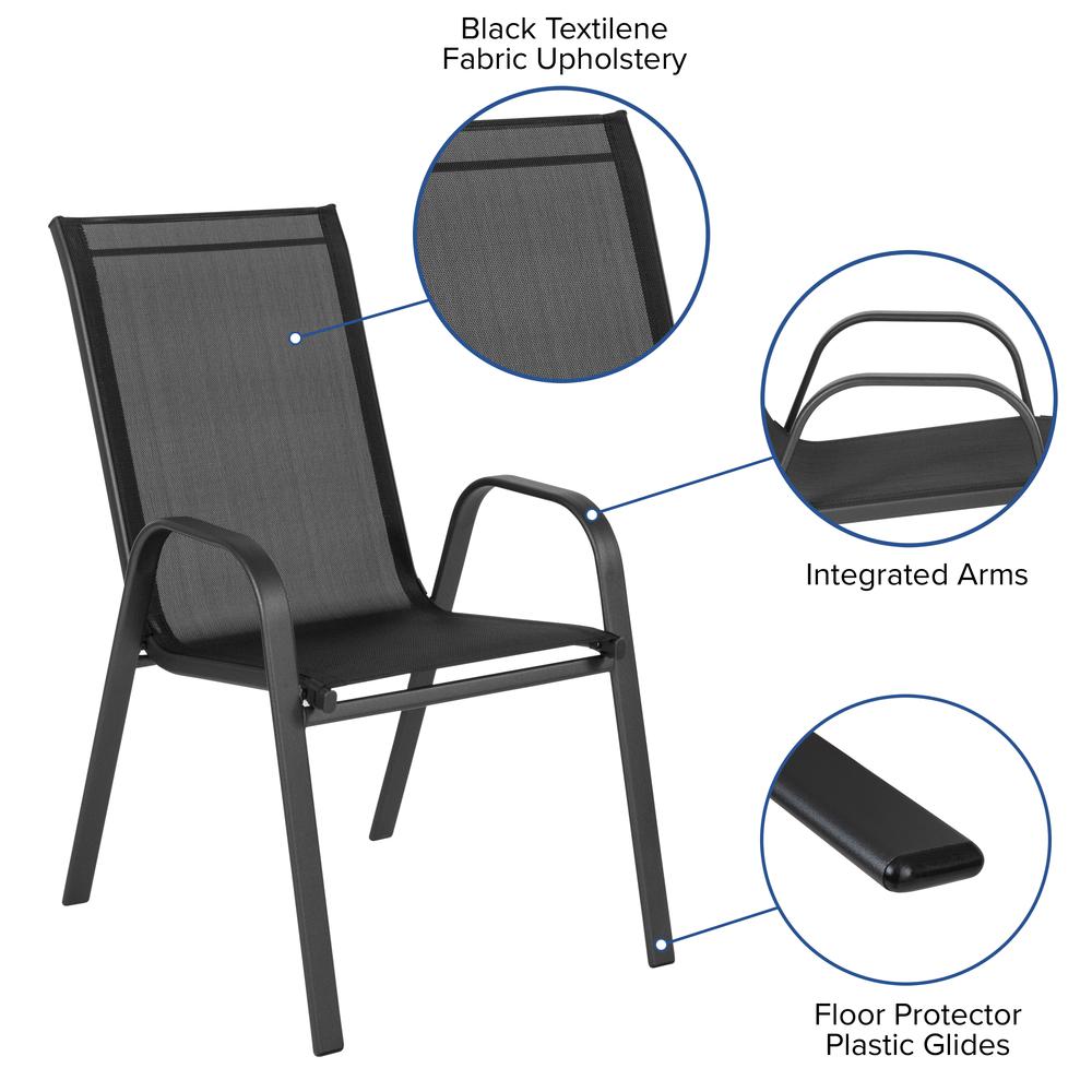 4 Pack Black Outdoor Stack Chair with Flex Comfort Material and Metal Frame. Picture 5