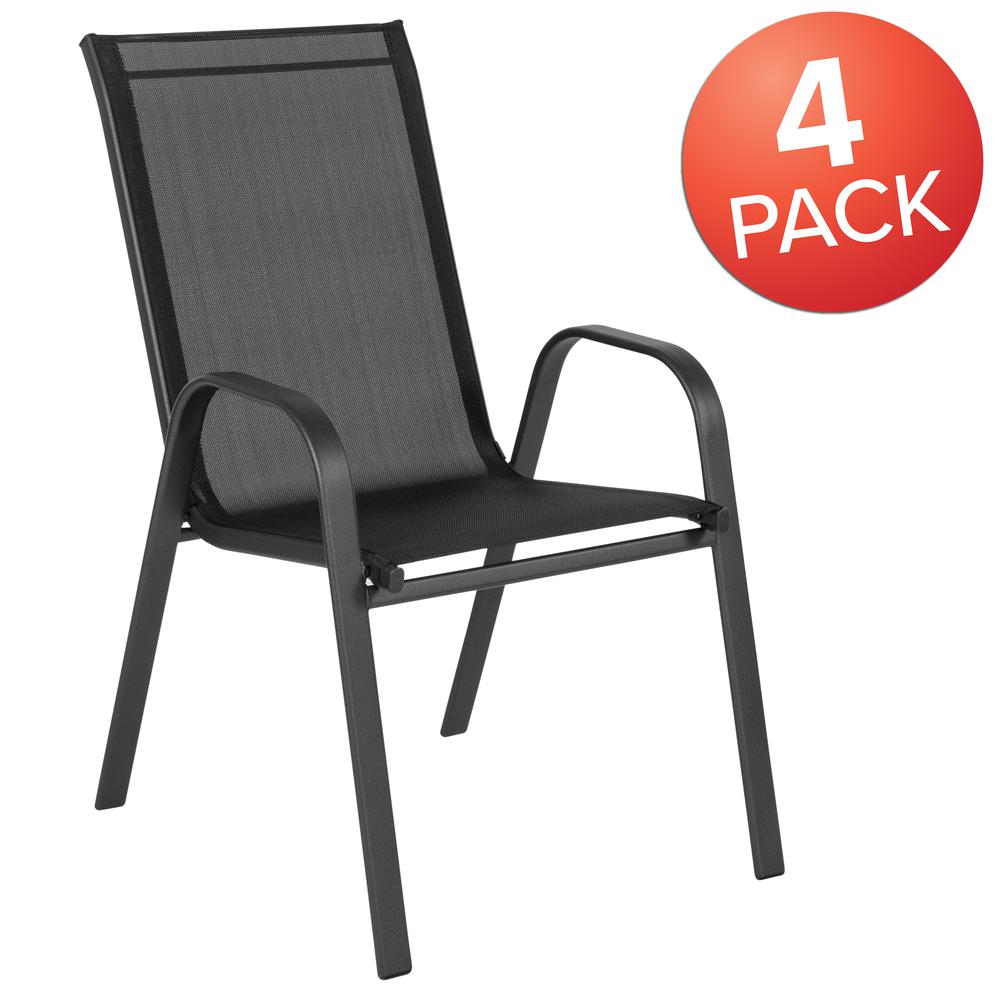 4 Pack Black Outdoor Stack Chair with Flex Comfort Material and Metal Frame. Picture 2