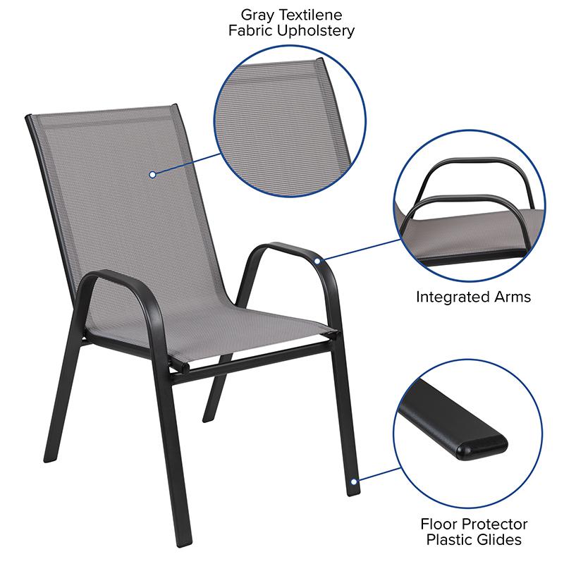 4 Pack Gray Outdoor Stack Chair with Flex Comfort Material and Metal Frame. Picture 5