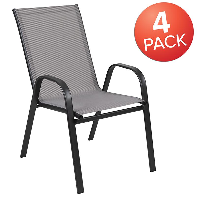 4 Pack Gray Outdoor Stack Chair with Flex Comfort Material and Metal Frame. Picture 2
