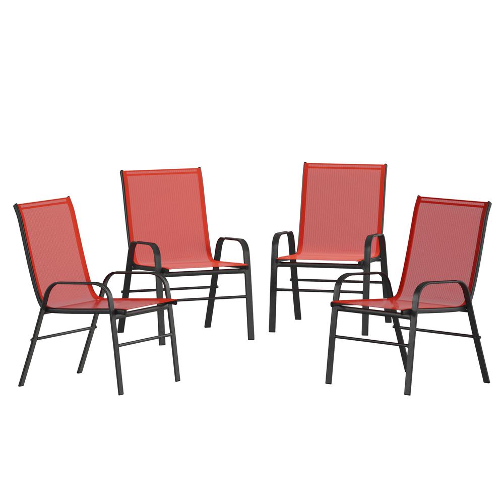 4PK Red Patio Stack Chair. Picture 3