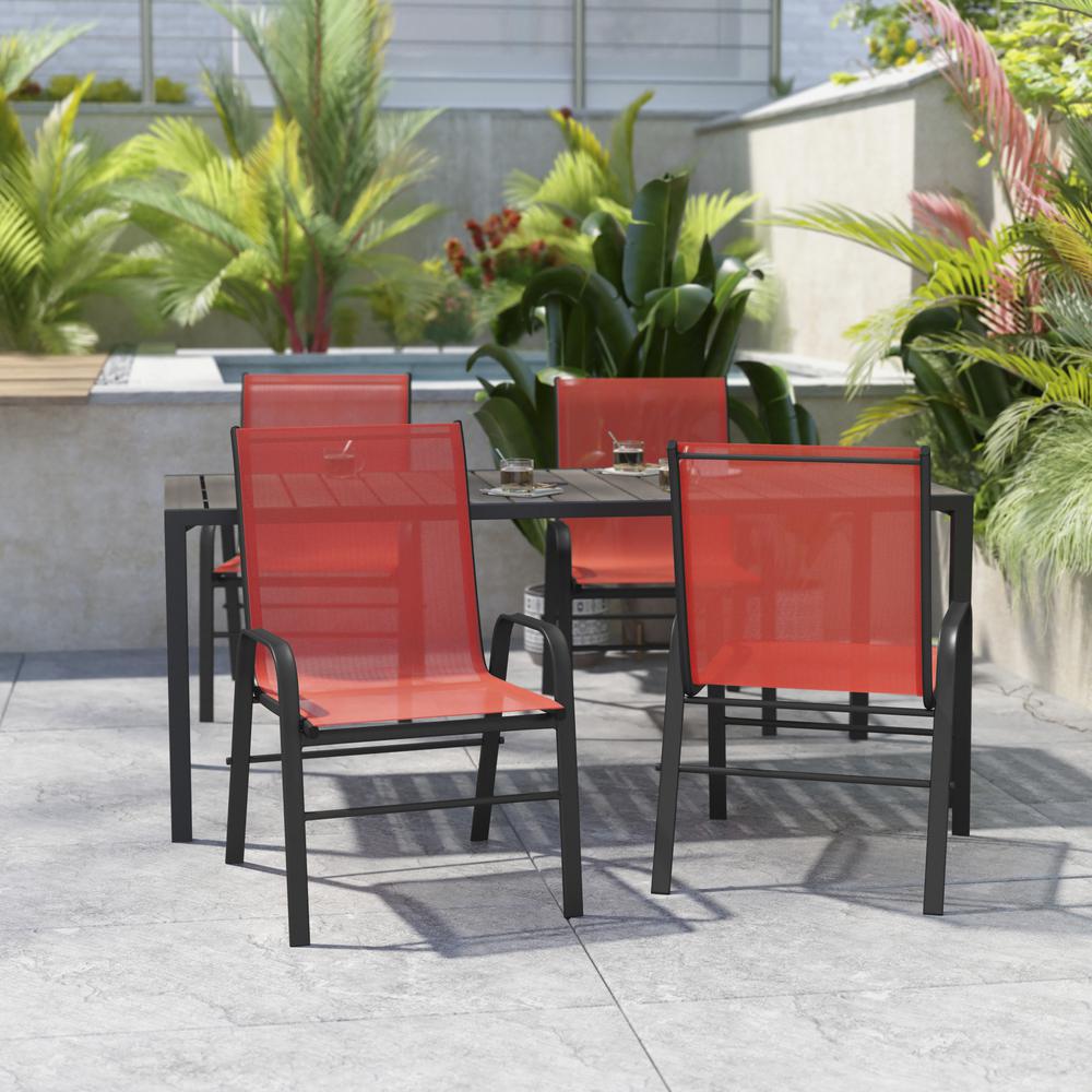 4PK Red Patio Stack Chair. Picture 6