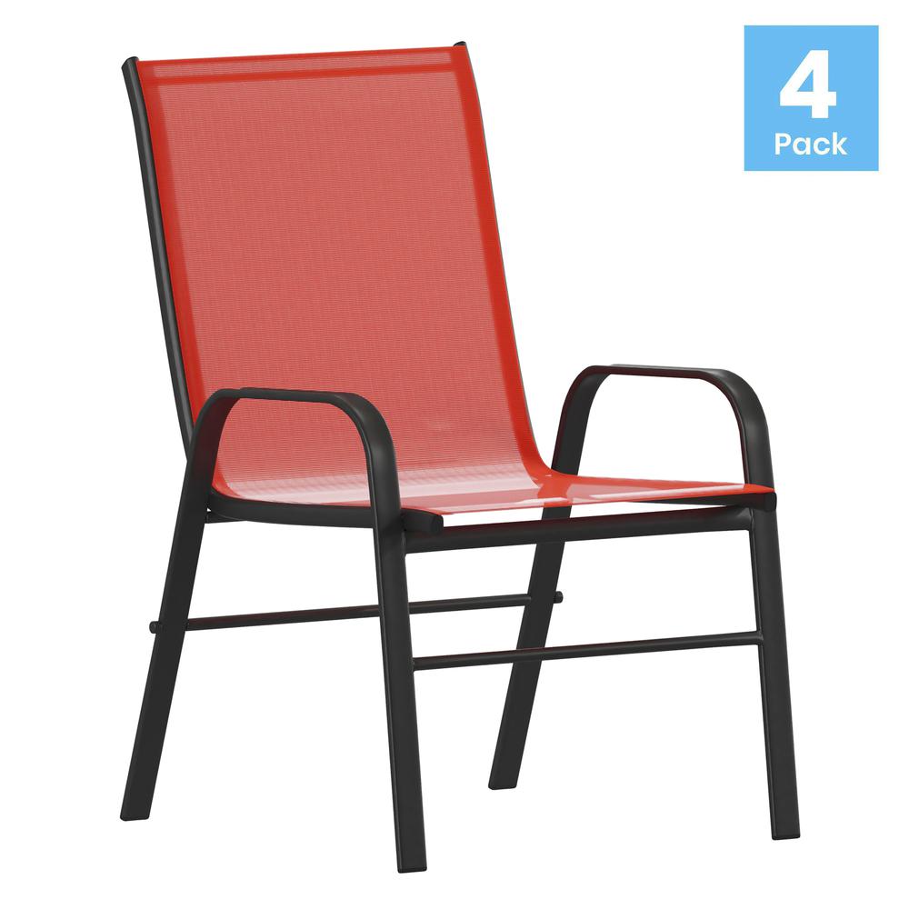 4PK Red Patio Stack Chair. Picture 2