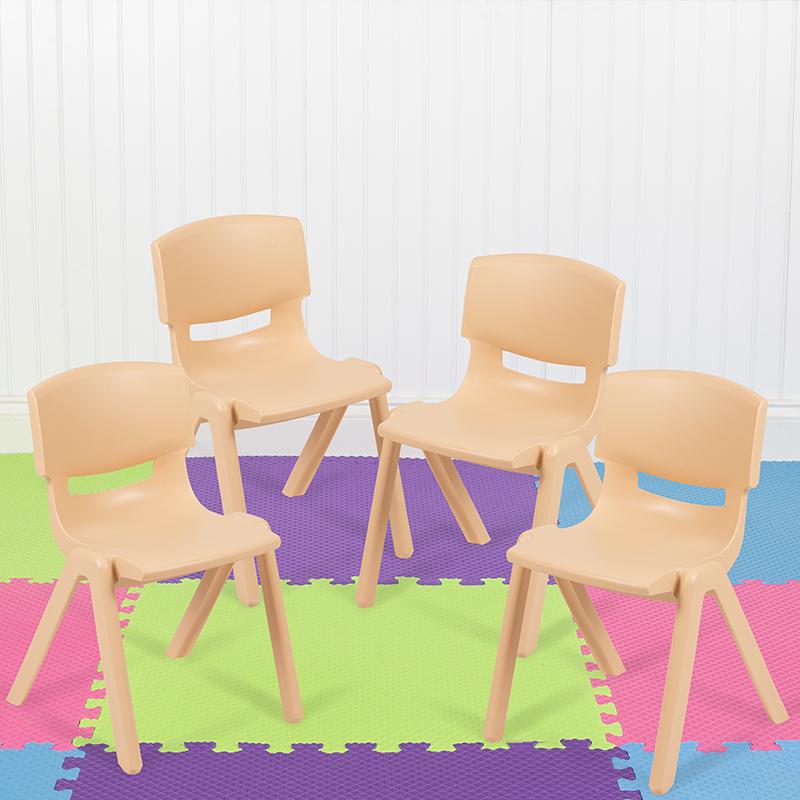 4 Pack Natural Plastic Stackable School Chair with 12'' Seat Height. Picture 1