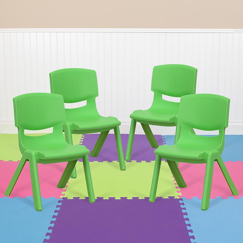 4 Pack Green Plastic Stackable School Chair with 10.5'' Seat Height. Picture 2