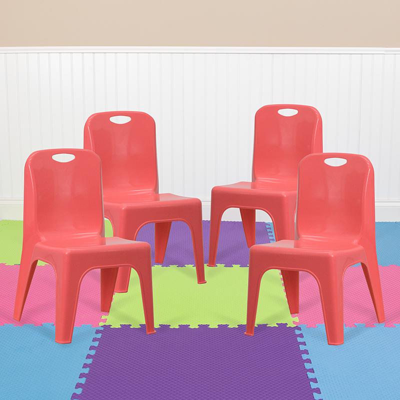 4 Pack Red Plastic Stackable School Chair with Carrying Handle. Picture 2