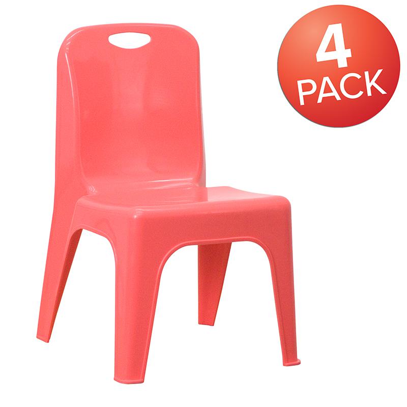 4 Pack Red Plastic Stackable School Chair with Carrying Handle. Picture 1