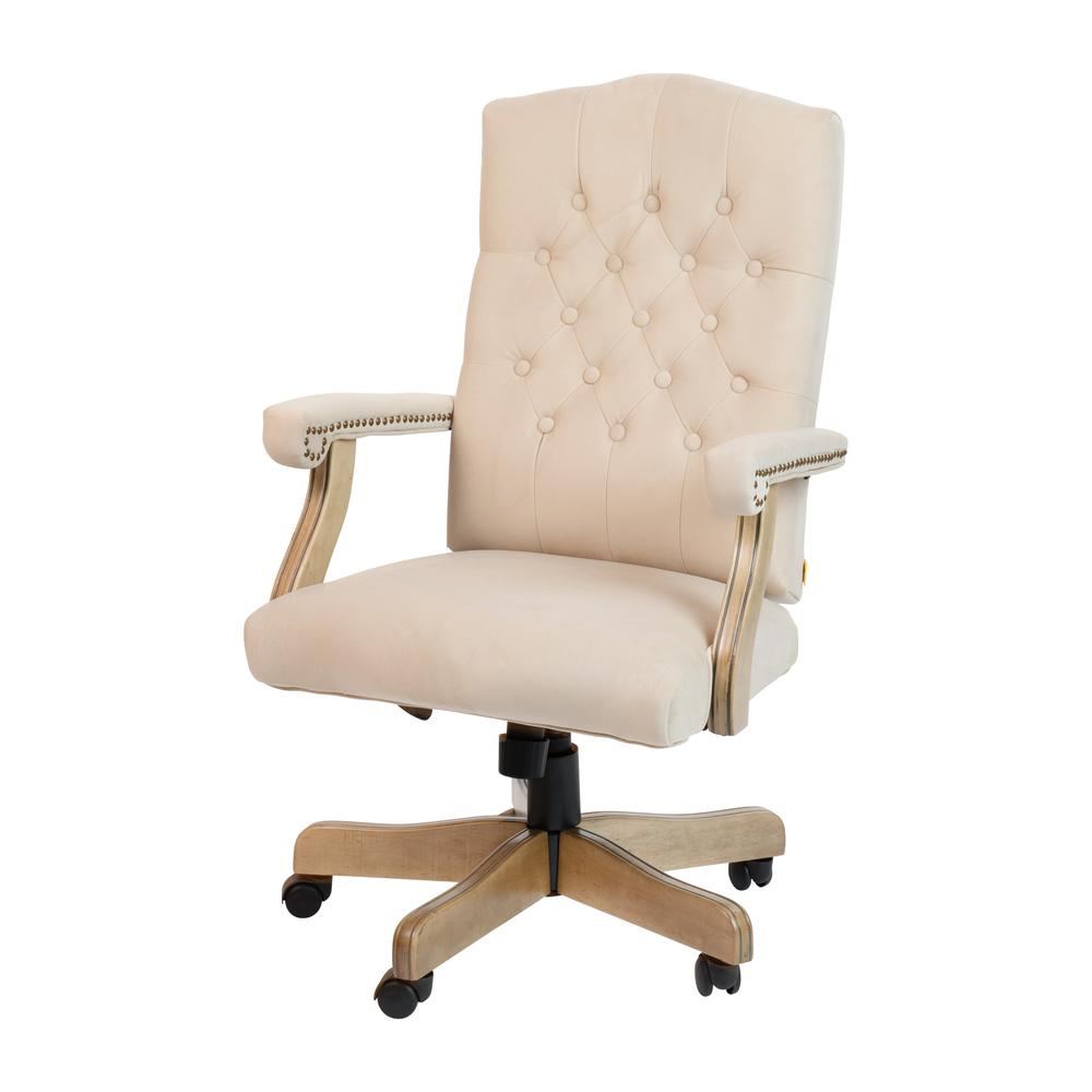 Ivory Microfiber Classic Executive Swivel Office Chair with Driftwood Arms and Base. Picture 2