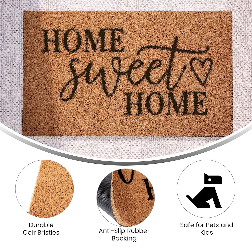 18" x 30" Natural Coir Doormat with Black Home Sweet Home Message. Picture 5